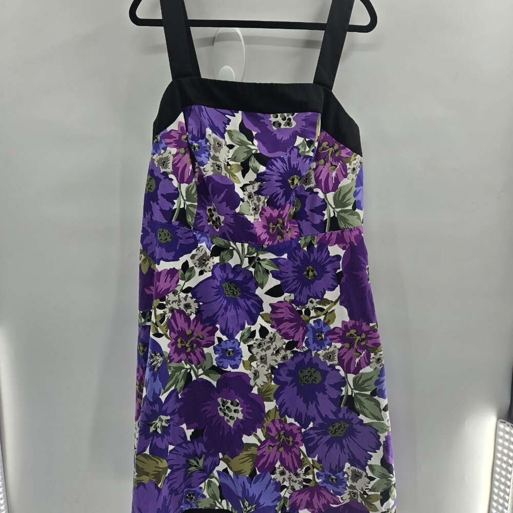 Vintage Dressbarn Purple Black White Floral Midi Dress 18W